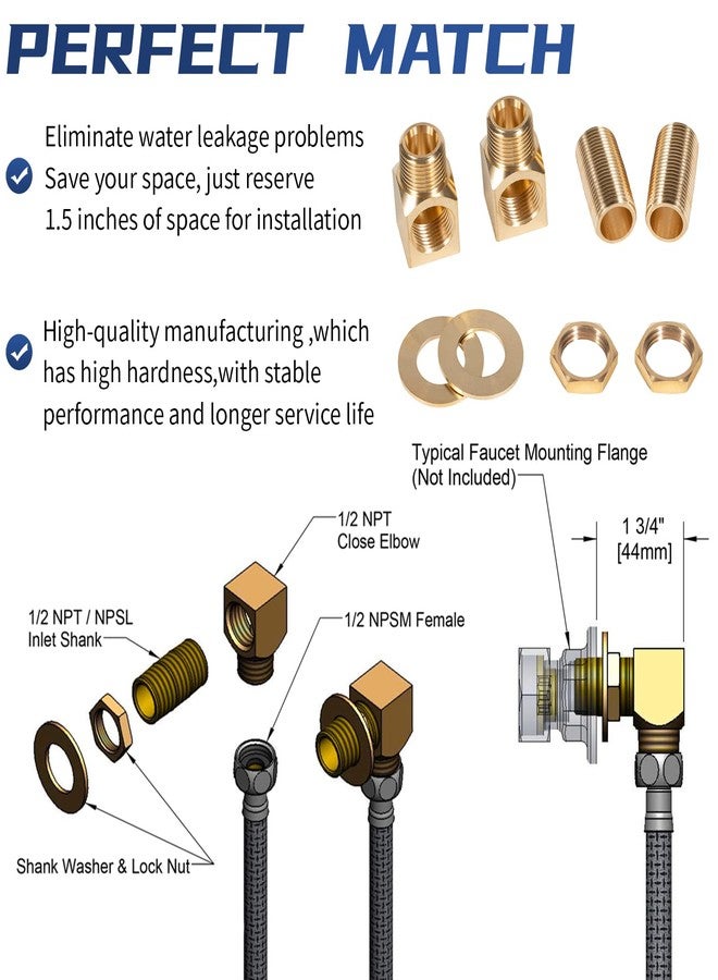 Sunluway B-0230-K Brass Wall Mount Faucet Installation Kit for T&S B-0230 Style Faucets Replacement Kit Includes 2 Short Elbows, Nipples, Lock Nuts, Washers That Provide 1/2" NPT Male Inlet and Outlet - 2PCS - Image 4